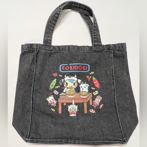 Tokidoki Licensed Aged Black Denim Unicorno Mozzarella Ramen Cravings Tote Bag